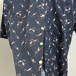 Van Heusen Black Shirt with Pink Flamingo Design